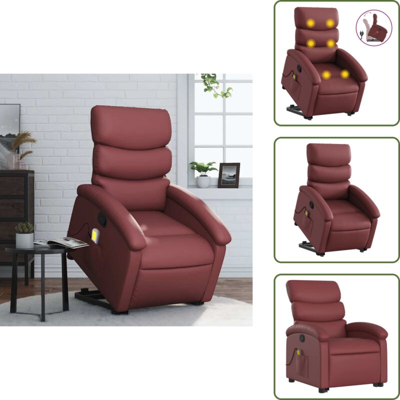Massagesessel mit Aufstehhilfe Weinrot Kunstleder - Massage Sessel - Elektrischer Liftstuhl - Relaxsessel - Fernsehsessel - Bequeme Lounge Chair