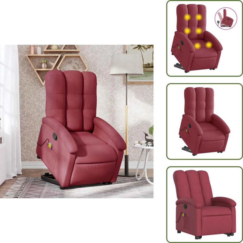 Massagesessel mit Aufstehhilfe Weinrot Stoff - Massage Stuhl - Relaxsessel - Fernsehsessel - Elektrischer Liftstuhl - Ergonomischer Sessel - The
