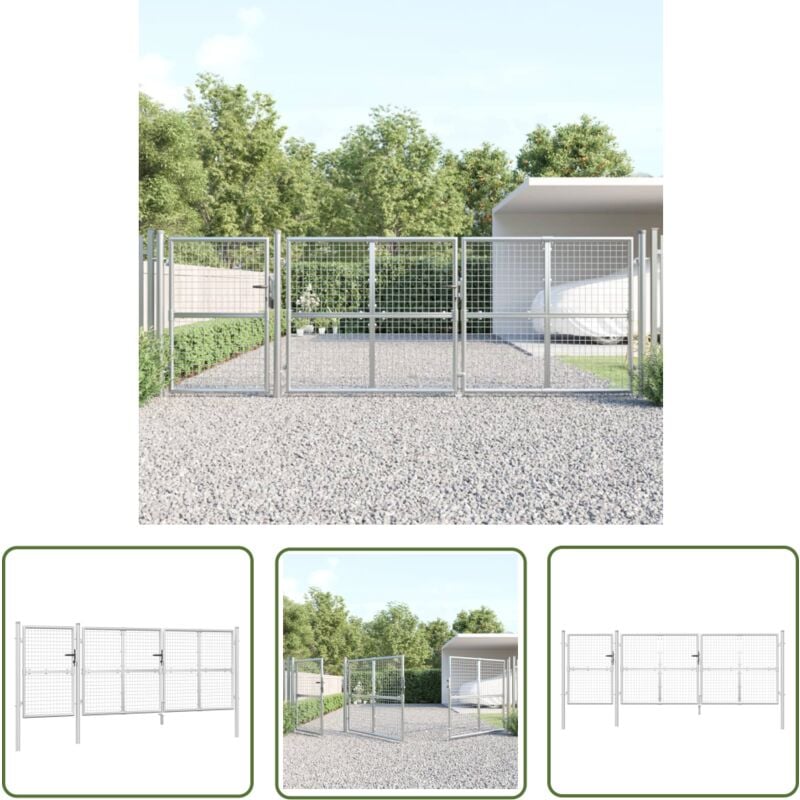 The Living Store Mesh-Gartentor Silbern 400x175 cm Verzinkter Stahl - Gartenzaun - Stahltür - Zaun Tor - Gittertor - Sicherheitstor