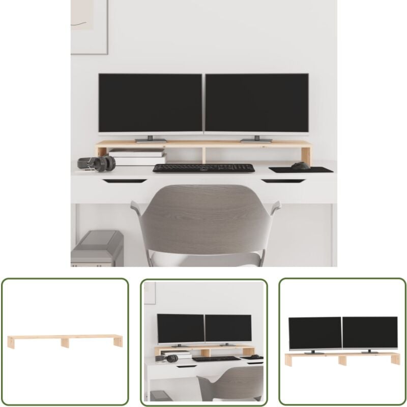 The Living Store - Monitorständer 100x27x10 cm Massivholz Kiefer - Monitorständer - Holzmöbel - Kiefernholzmöbel - Bürobedarf