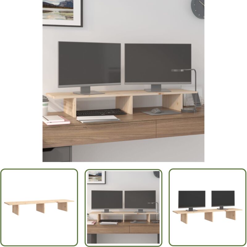 The Living Store - Monitorständer 100x27x15 cm Massivholz Kiefer - Monitorständer - Holzmöbel - Kiefernholzmöbel - Bürobedarf