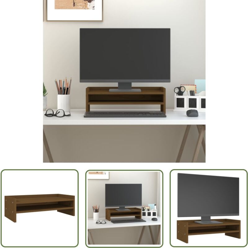 The Living Store - Monitorständer Honigbraun 50x24x16 cm Massivholz Kiefer - Monitorständer - Holzmöbel - Kiefernholzmöbel - Bürobedarf
