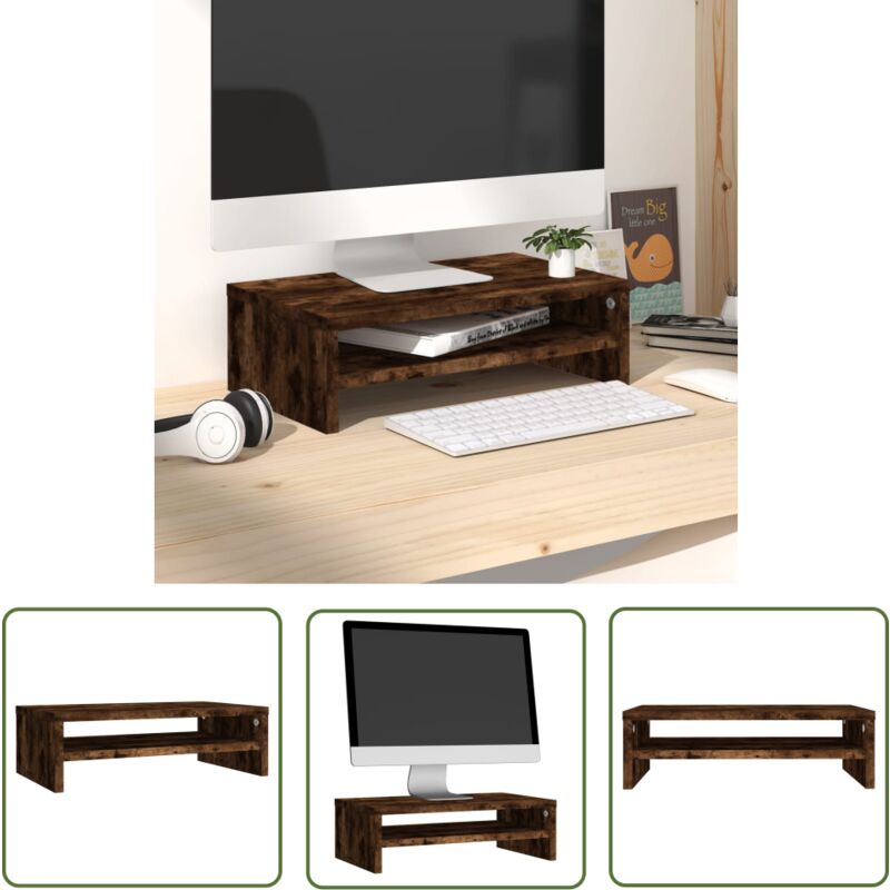 The Living Store - Monitorständer Räuchereiche 42x24x13 cm Holzwerkstoff - Monitorständer - Holztisch - Schreibtisch Organizer - Fernseher Ständer