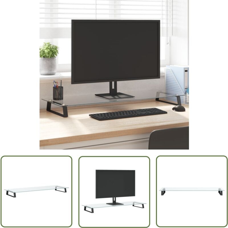The Living Store - Monitorständer Schwarz 100x35x8 cm Hartglas und Metall - Monitorständer - Laptopständer - PC-Zubehör - Bürobedarf - Ergonomie