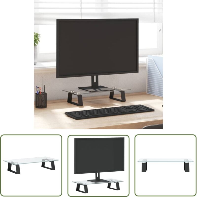 The Living Store - Monitorständer Schwarz 40x20x8 cm Hartglas und Metall - Monitorständer - Computerständer - Laptopständer - Ergonomie - Bürobedarf