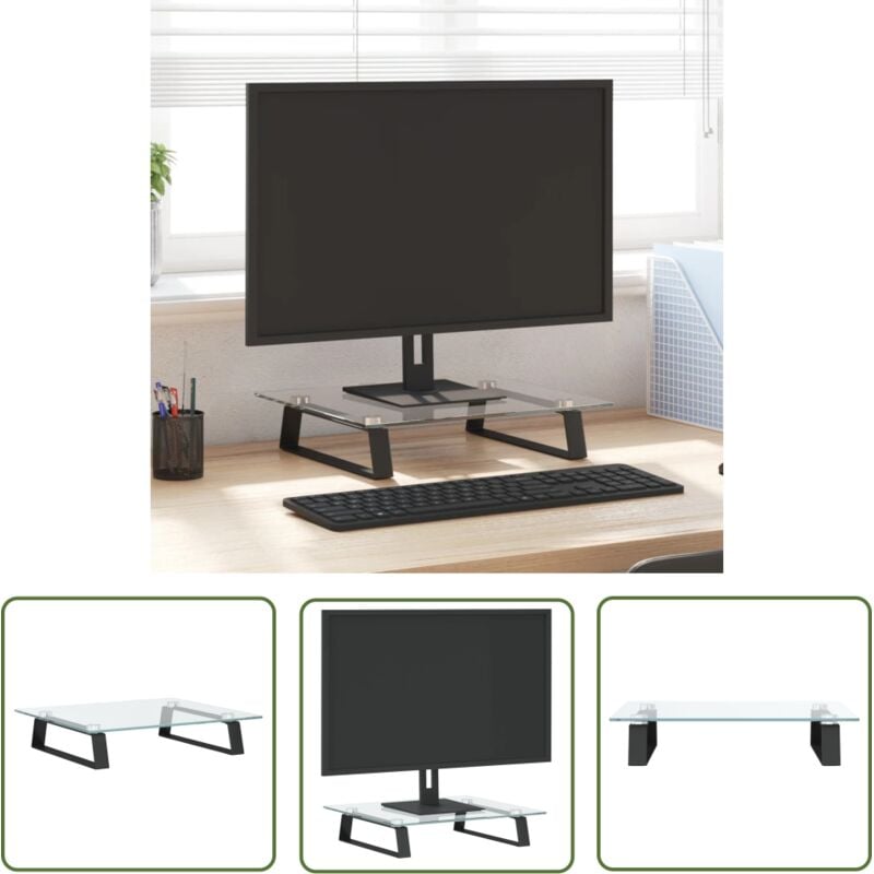 The Living Store - Monitorständer Schwarz 40x35x8 cm Hartglas und Metall - Monitorständer - Laptopständer - PC-Zubehör - Bürobedarf - Ergonomie