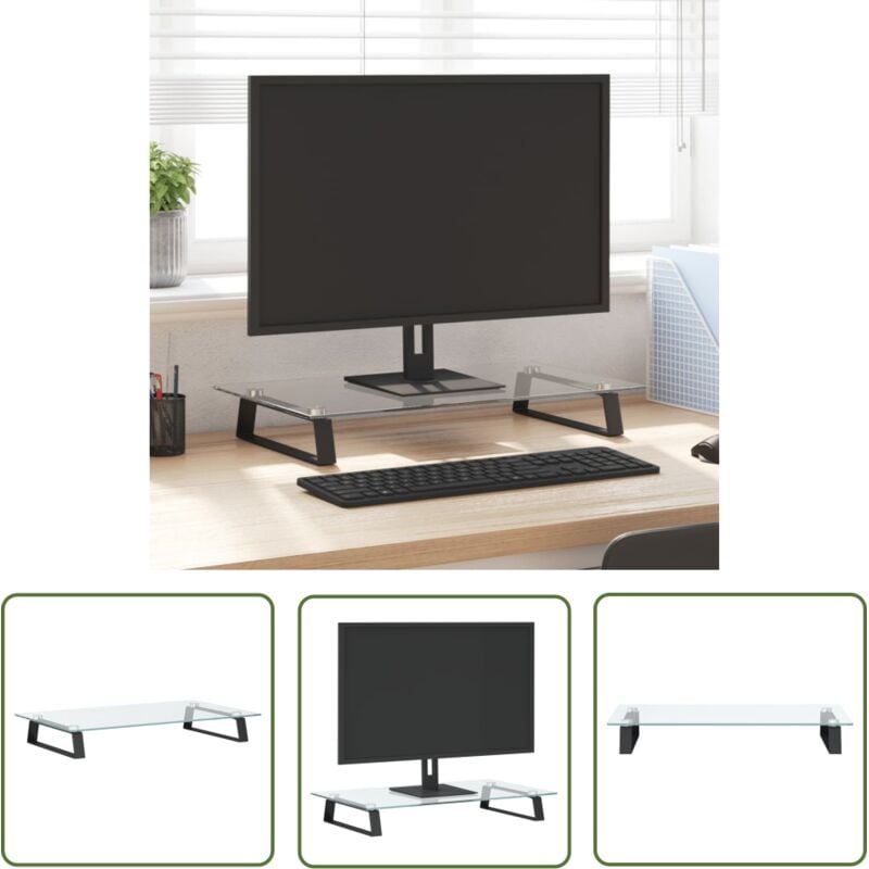 The Living Store - Monitorständer Schwarz 60x35x8 cm Hartglas und Metall - Monitorständer - Computerständer - Laptopständer - Bürobedarf - Ergonomie