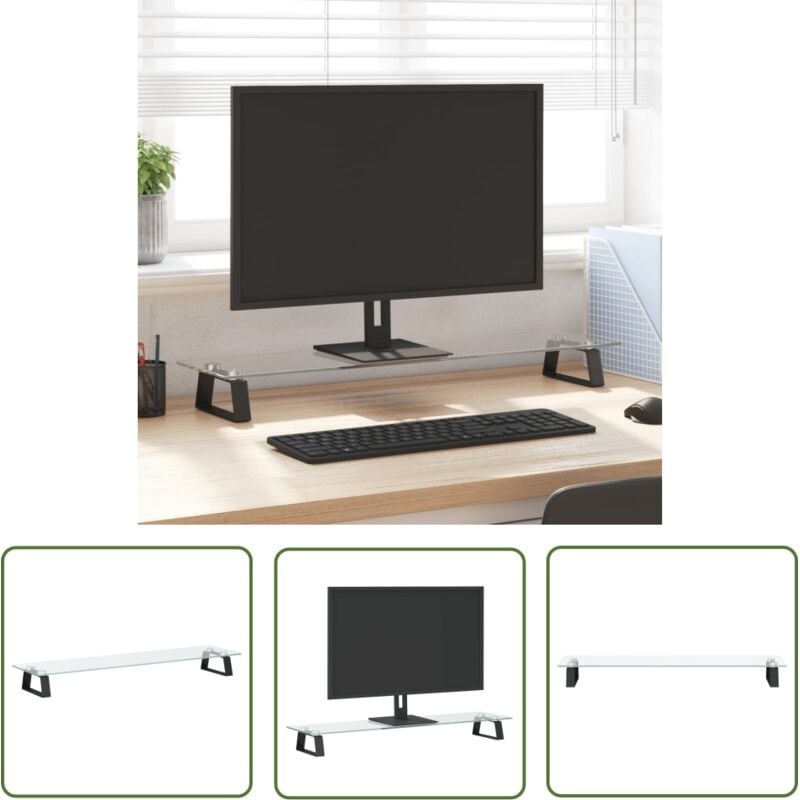 The Living Store Monitorständer Schwarz 80x20x8 cm Hartglas und Metall - Monitorständer - Laptopständer - PC-Zubehör - Bürobedarf - Ergonomie