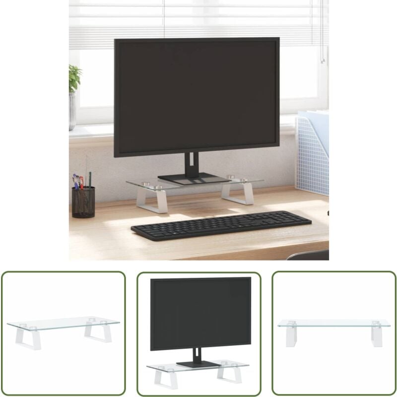 The Living Store - Monitorständer Weiß 40x20x8 cm Hartglas und Metall - Monitorständer - Computerständer - Laptopständer - Bürobedarf - Ergonomie