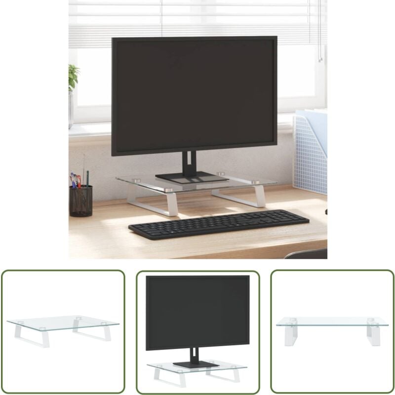 The Living Store - Monitorständer Weiß 40x35x8 cm Hartglas und Metall - Monitorständer - Laptopständer - PC-Zubehör - Bürobedarf - Ergonomie
