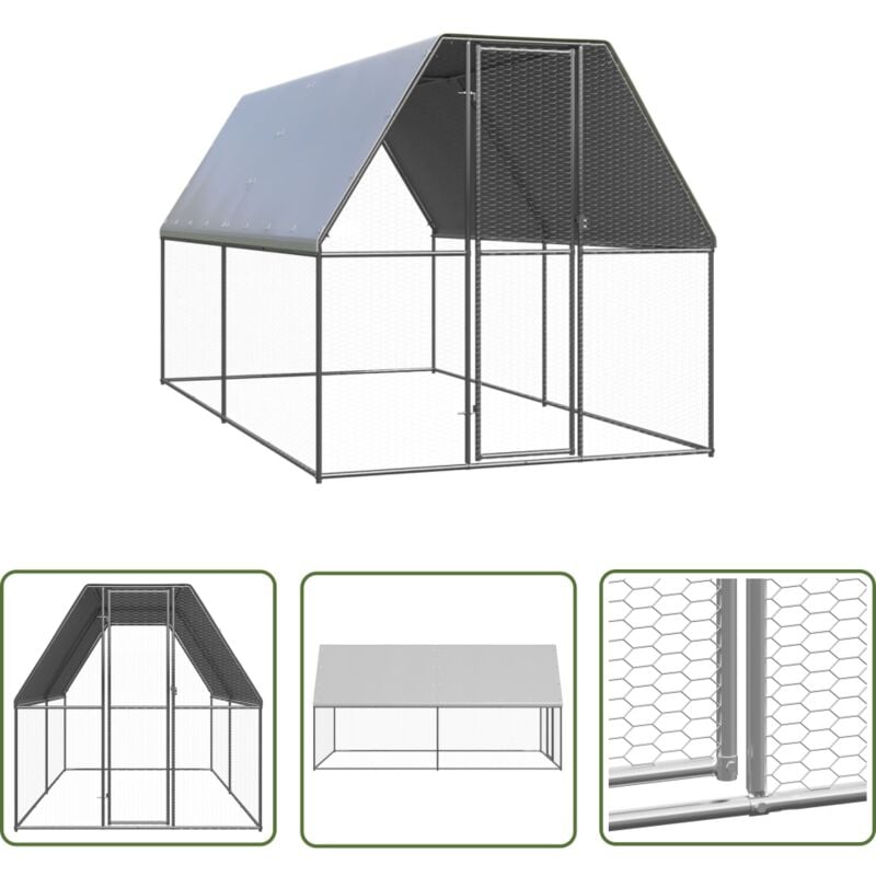 The Living Store - Outdoor-Hühnerkäfig 2x4x2 m Verzinkter Stahl - Hühnerkäfig - Kleintierstall - Außenhühnerstall - Geflügelhaus - Vogelvoliere