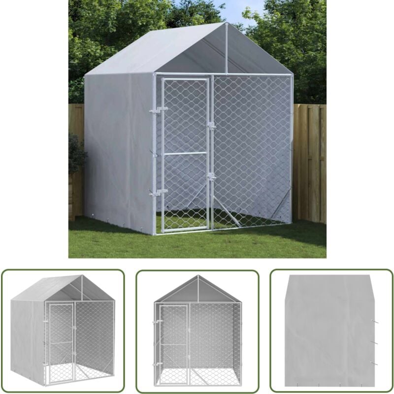 The Living Store - Outdoor-Hundezwinger mit Dach Silber 2x2x2,5 m Verzinkter Stahl - Hundezwinger - Auslauf - Hundehaus - Tierstall - Gartenmöbel