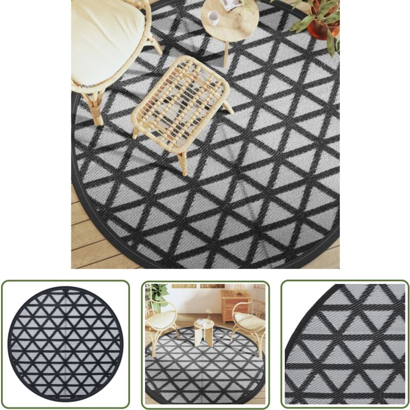 The Living Store - Outdoor-Teppich arakil Schwarz Ø200 cm pp - Outdoor-Teppich - Garten-Teppich - Balkonteppich - Jacquard-Muster - Polypropylen