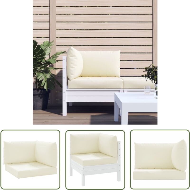 The Living Store Palettenkissen 3-tlg. Cremeweiß Oxford-Gewebe - Gartenkissen - Sitzkissen - Lounge Cushion - Außenkissen - Balkonkissen