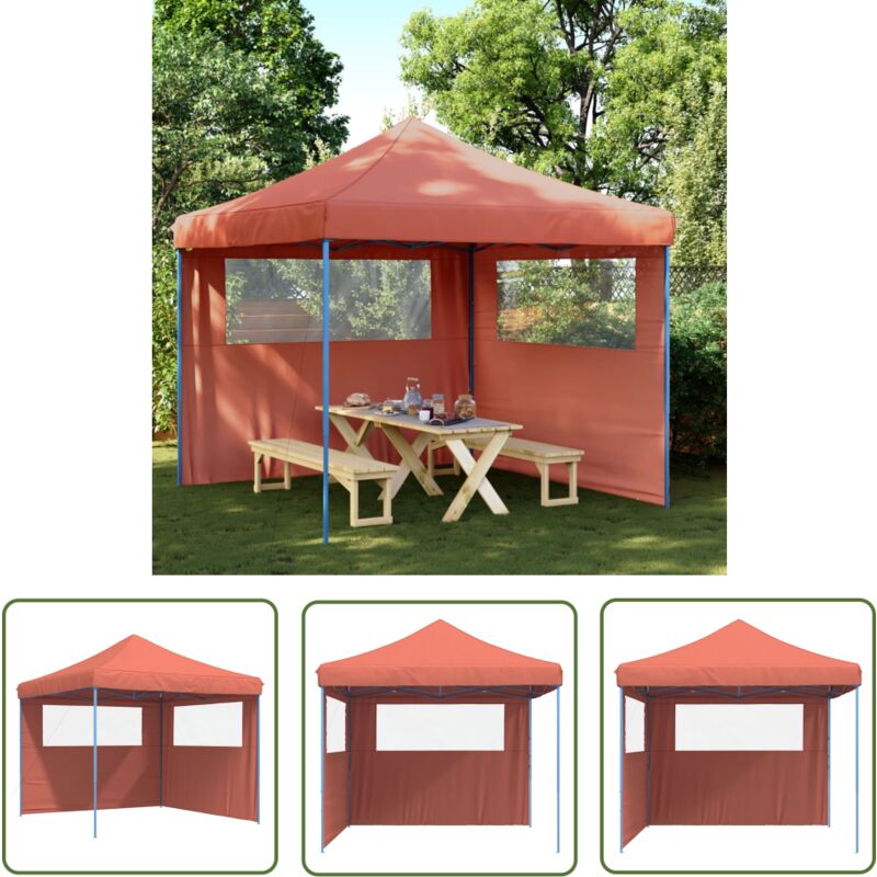 Partyzelt Faltbar Pop-Up mit 2 Seitenteilen Terrakottarot - Outdoor-Pavillon - Gartenpavillon - Festzelt - Markise - Sonnenschutz - The Living Store