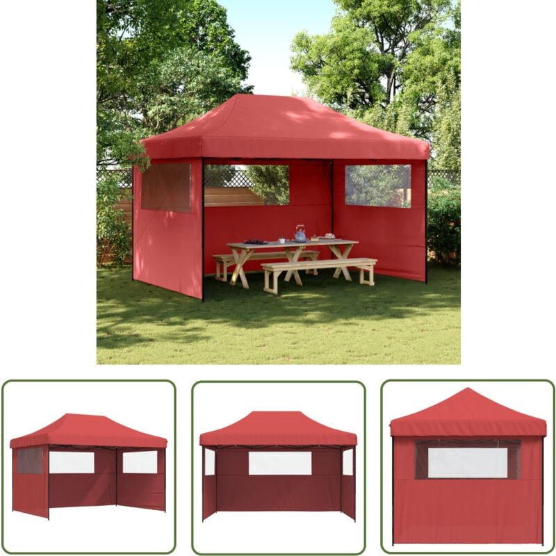 The Living Store - Partyzelt Faltbar Pop-Up mit 3 Seitenteilen Burgunderrot - Outdoor Partyzelt - Festzelt - Markise - Pavillon - Gartenfestzelt
