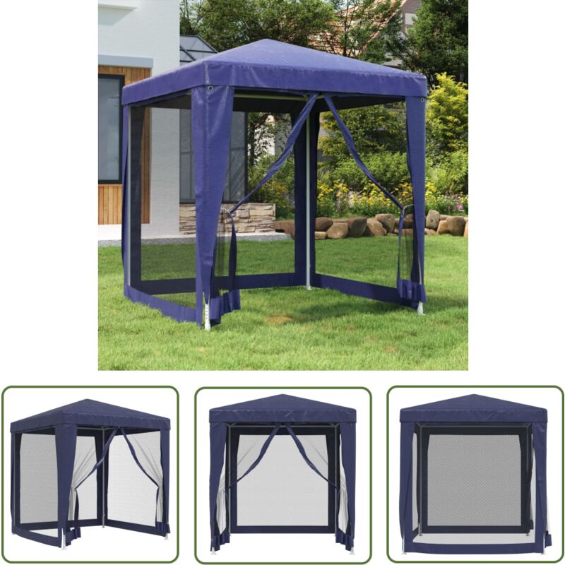 The Living Store - Partyzelt mit 4 Mesh-Seitenwänden Blau 2x2 m hdpe - Outdoorzelt - Gartenpavillon - Partyzelt - Sommergarten - Festzelt