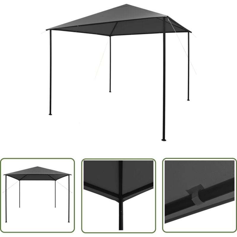 The Living Store - Pavillon 3x3 m Anthrazit Stoff und Stahl 180 g/m² - Gartenpavillon - Pavillion - Partyzelt - Outdoor Pavillon - Wetterfeste