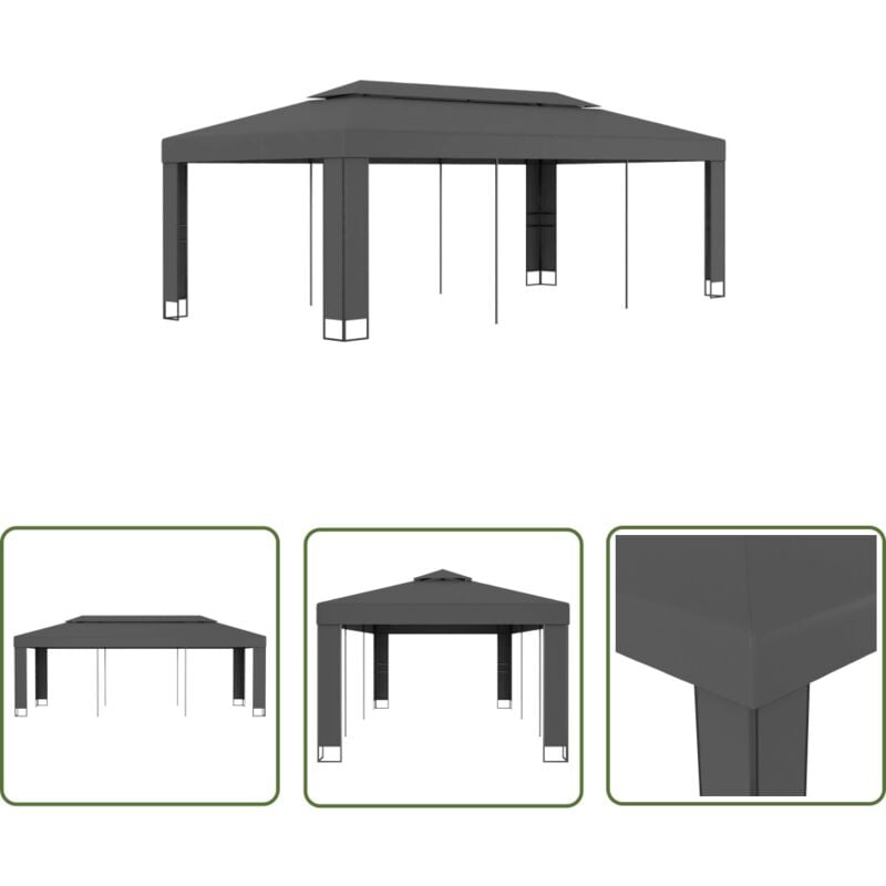 Pavillon mit Doppeldach 3 x 6 m Anthrazit - Outdoor Pavillon - Gartenzelt - Grillpartyzelt - Wetterfestes Zelt - Doppeldach Pavillon - The Living