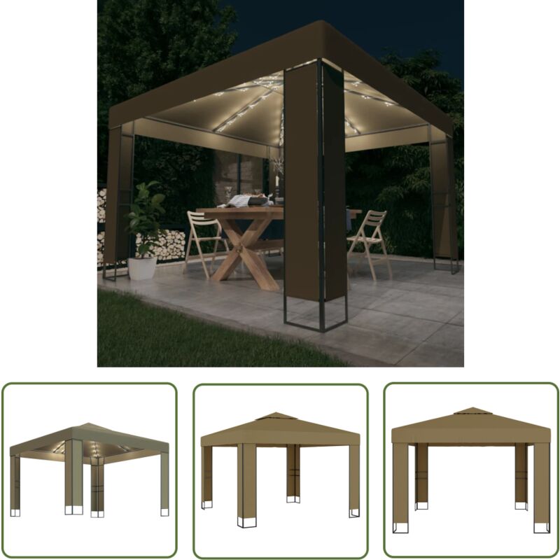 The Living Store - Pavillon mit Doppeldach & LED-Lichterkette 3x3x2,7 m Taupe - Pavillon - Gartenpavillon - Sommergarten - Außengarten - Grillparty
