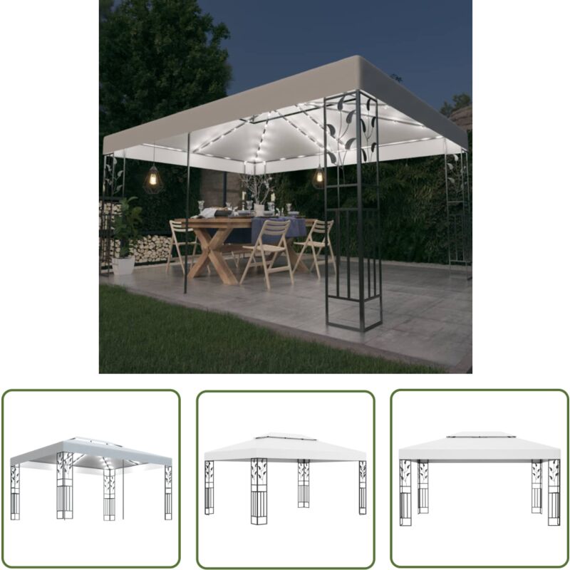 The Living Store Pavillon mit Doppeldach & LED-Lichterkette 3x4 m Weiß - Pavillon - Gartenpavillon - Sommergarten - Outdoorparty - Grillplatz