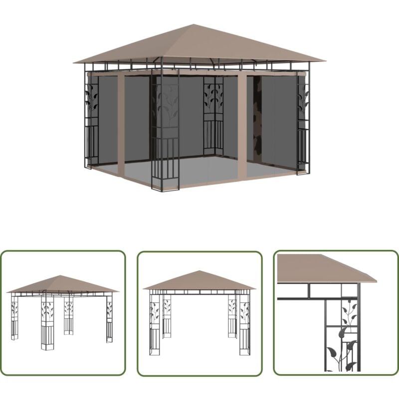 The Living Store - Pavillon mit Moskitonetz 3x3x2,73 m Taupe 180 g/m² - Pavillon - Gartenpavillon - Sonnensegel - Markise - Outdoor Möbel