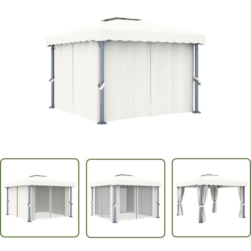 Pavillon mit Vorhang 3x3 m Cremeweiß Aluminium - Gartenzelt - Partyzelt - Pavillon - Outdoor Möbel - Sommergarten - The Living Store