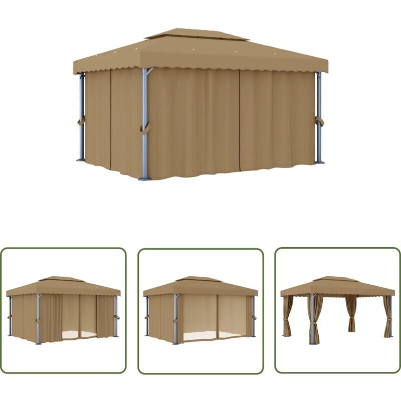 Pavillon mit Vorhang 4x3 m Taupe Aluminium - Gartenzelt - Partyzelt - Pavillon - Outdoor Möbel - Sonnenschutz - The Living Store