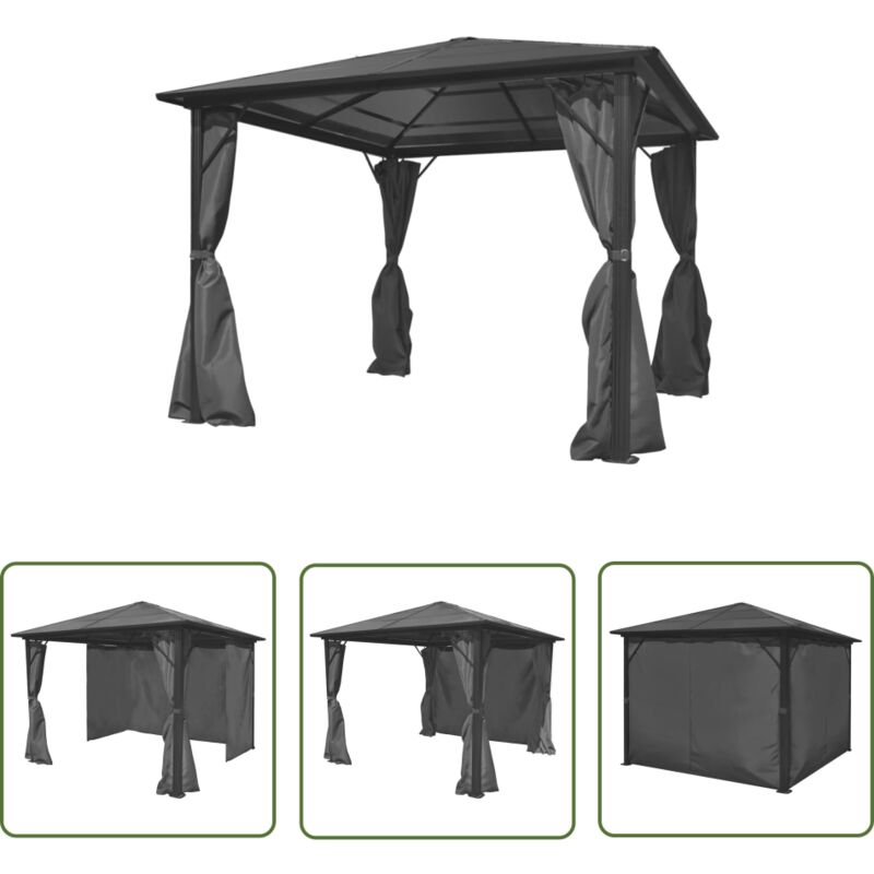 Pavillon mit Vorhängen Anthrazit Aluminium 300 x 300 cm - Pavillon - Gartenpavillon - Aluminium Pavillon - Sommergarten - Außengarten - The Living