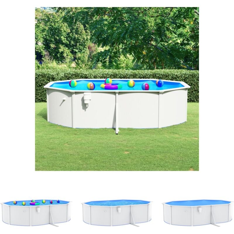 The Living Store Pool mit Stahlwand Oval 490x360x120 cm Weiß - Pools