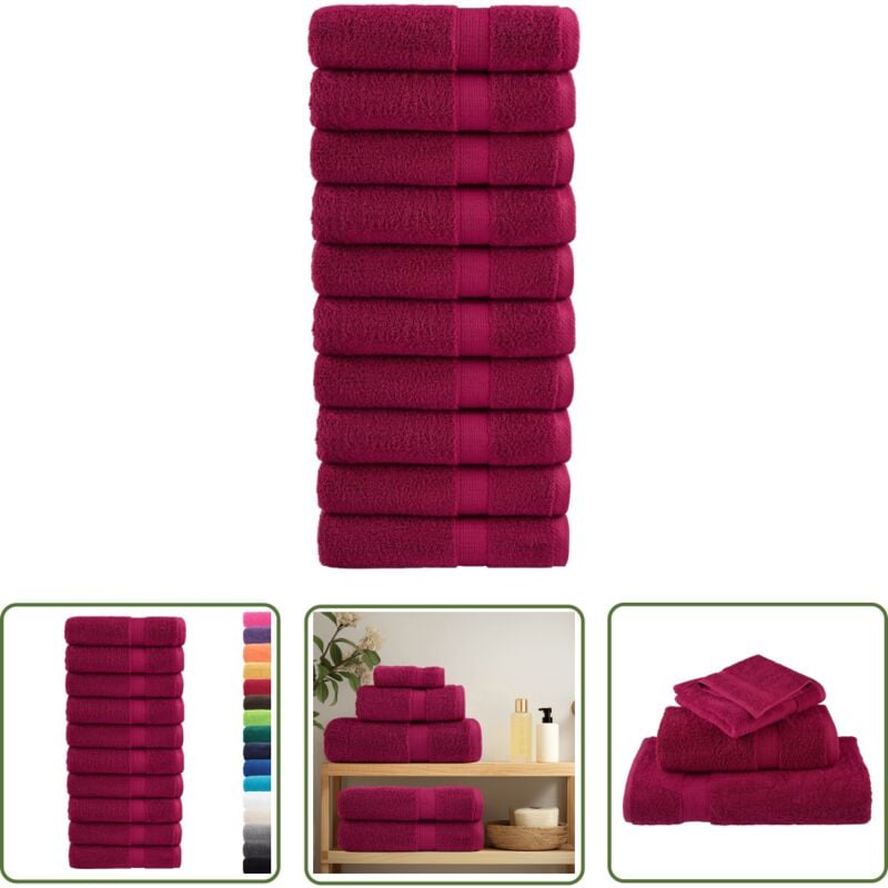 The Living Store - Premium-Handtücher solund 10 Stk. Bordeaux 50x100 cm 600 g/m² - Baumwolle - Handtücher - Badezimmertextilien - Bordeaux Rot
