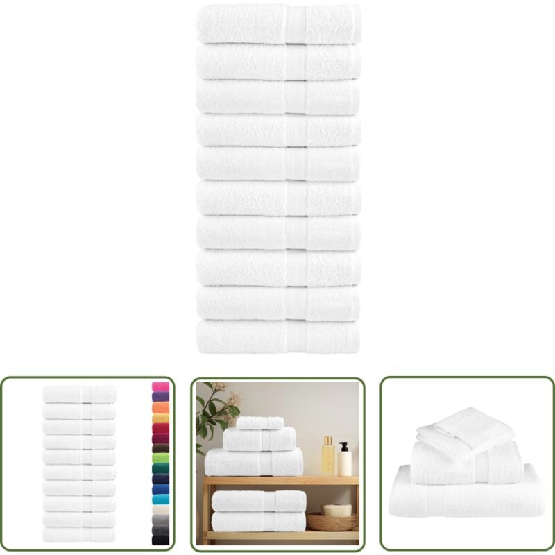 The Living Store - Premium-Handtücher solund 10 Stk. Weiß 50x100cm 600 g/m² - Baumwolle - Handtücher - Weiße Handtücher - Badezimmertextilien