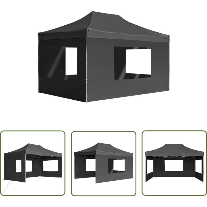 Profi-Partyzelt Faltbar mit Wänden Aluminium 4,5×3m Anthrazit - Outdoor Event Zelte - Gartenzelt - Partyzelt - Aluminiumrahmen - Wasserfest - The