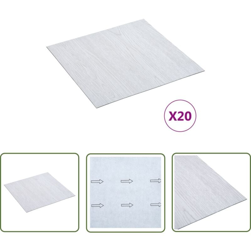 PVC-Fliesen Selbstklebend 20 Stk. 1,86 m² Weiß - pvc Fliesen - Vinyl Boden - Selbstklebender Bodenbelag - Wohnraum Dekoration - Küche Boden - The