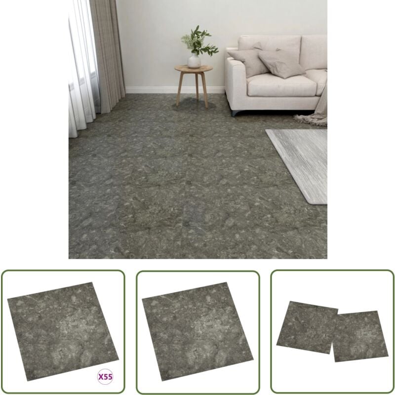 The Living Store - PVC-Fliesen Selbstklebend 55 Stk. 5,11 m² Grau - pvc Fliesen - Vinyl Boden - Selbstklebender Bodenbelag - Wohnzimmer Boden - Küche