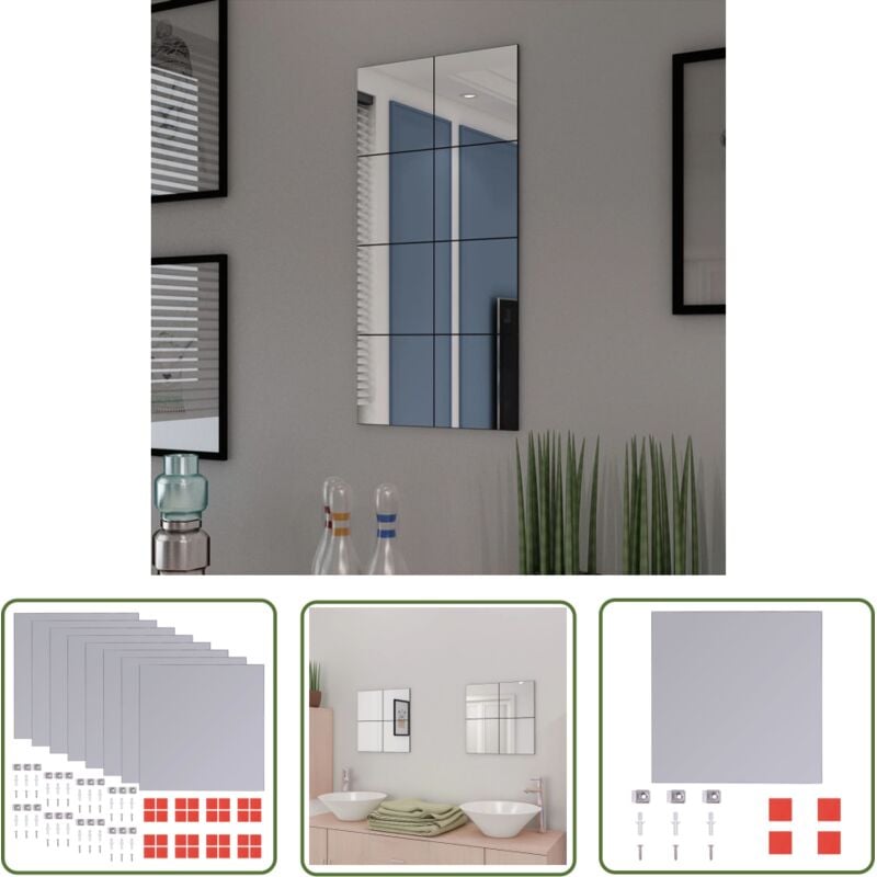 The Living Store - Rahmenlos Spiegel Fliesen Glas 8 Stk. 20,5 cm - Spiegel Fliesen - Wand Spiegel - Glas Spiegel - Dekoratives Spiegel - Modernes