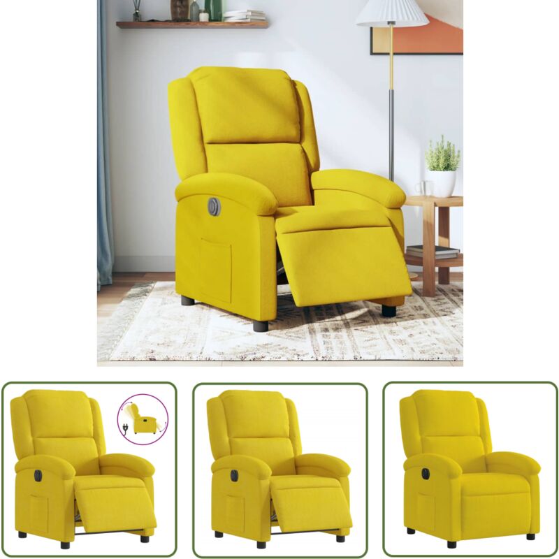 Relaxsessel Elektrisch Gelb Samt - Fernsehsessel - Elektrischer Recliner - Samt Sessel - Gelber Sessel - Lounge Sessel - The Living Store