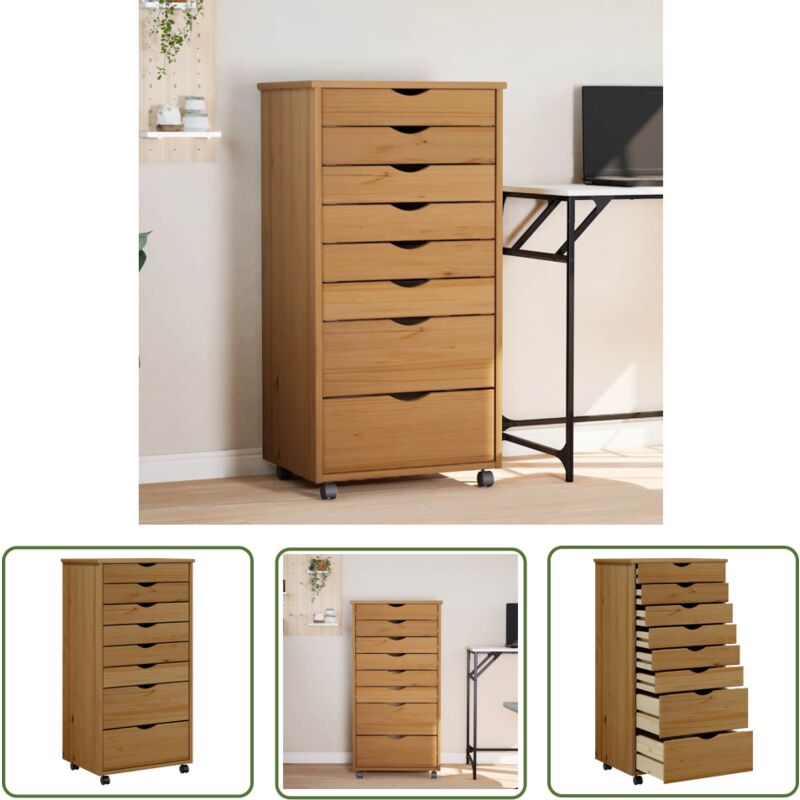 The Living Store - Rollschrank mit Schubladen moss Honigbraun Massivholz Kiefer - Schreibtischorganisation - Bürobedarf - Regalsystem