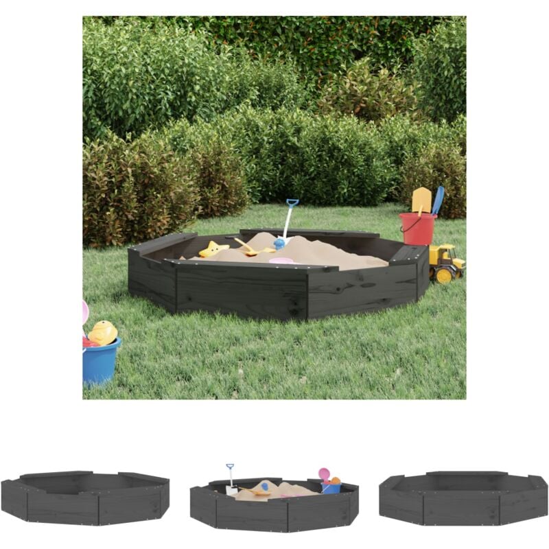 The Living Store - Sandkasten mit Sitzen Grau Achteck Massivholz Kiefer - Sandkästen - Grau