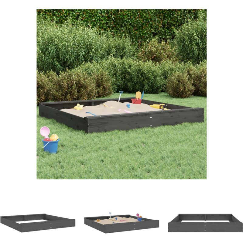 The Living Store - Sandkasten mit Sitzen Grau Quadratisch Massivholz Kiefer - Sandkästen - Grau