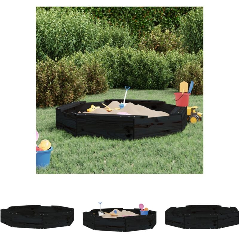 The Living Store - Sandkasten mit Sitzen Schwarz Achteck Massivholz Kiefer - Sandkästen - Schwarz