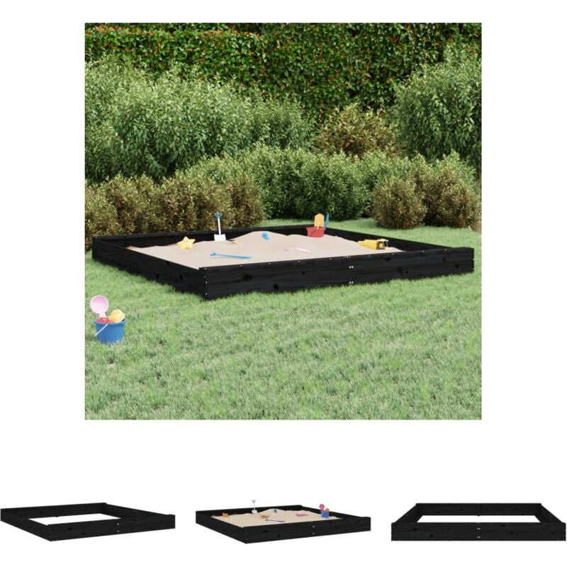 The Living Store - Sandkasten mit Sitzen Schwarz Quadratisch Massivholz Kiefer - Sandkästen - Schwarz