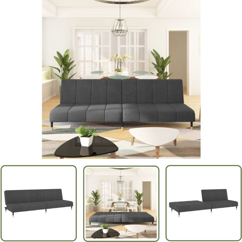 Schlafsofa 2-Sitzer Dunkelgrau Samt - Samtsofa - Schlafsofa - Gästebett - Wohnzimmersofa - Couchtisch - The Living Store