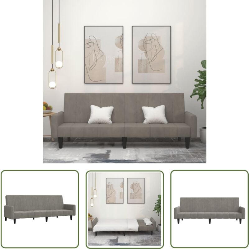 The Living Store - Schlafsofa 2-Sitzer Hellgrau Samt - Samtsofa - Schlafsofa - Gästebett - Wohnzimmersofa - Couch