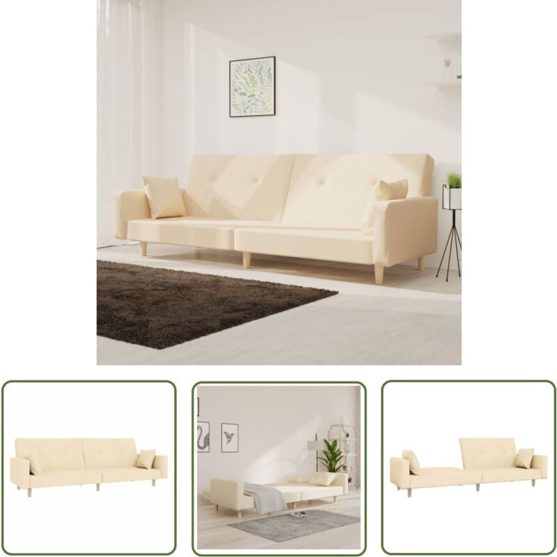Schlafsofa 2-Sitzer mit 2 Kissen Creme Stoff - Schlafsofa - Couchsofa - Gästebett - Wohnraumgestaltung - Gemütlich - The Living Store