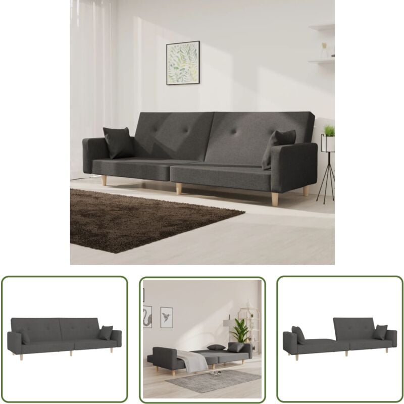 Schlafsofa 2-Sitzer mit 2 Kissen Dunkelgrau Stoff - Schlafsofa - Tagesbett - Couch - Wohnzimmersofa - Gästezimmer - The Living Store