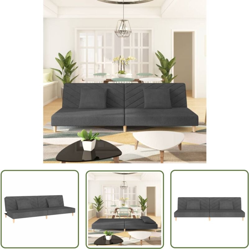 Schlafsofa 2-Sitzer mit 2 Kissen Dunkelgrau Stoff - Schlafsofa - Couchtisch - Wohnraumgestaltung - Gästezimmer - Kleines Apartment - The Living Store