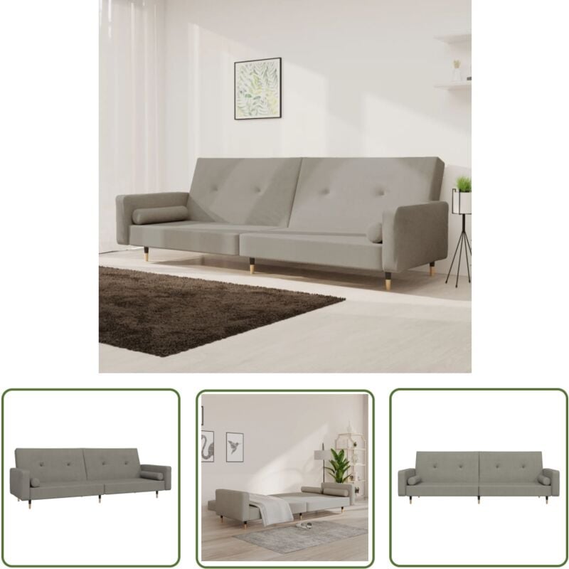 The Living Store - Schlafsofa 2-Sitzer mit 2 Kissen Hellgrau Samt - Samtsofa - Schlafsofa - Gästebett - Wohnzimmersofa - Couch