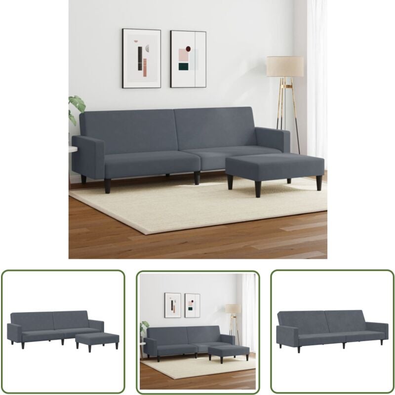 The Living Store - Schlafsofa 2-Sitzer mit Fußhocker Dunkelgrau Samt - Samtsofa - Schlafsofa - Sofa Mit Betfunktion - Gästezimmer - Wohnraum