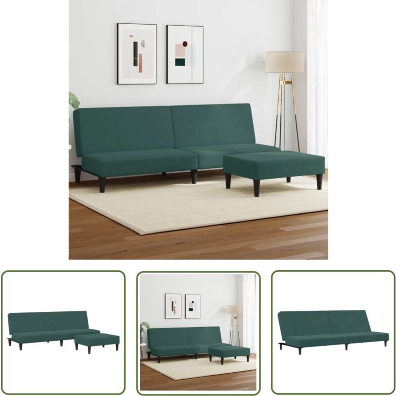The Living Store - Schlafsofa 2-Sitzer mit Fußhocker Dunkelgrün Samt - Samtsofa - Schlafsofa - Sofa Mit Betfunktion - Gästezimmer - Wohnraum